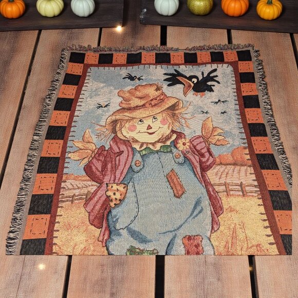 Vintage Halloween Scarecrow The Edith Collection Tapestry Throw Blanket 53 x 70" - Picture 1 of 9